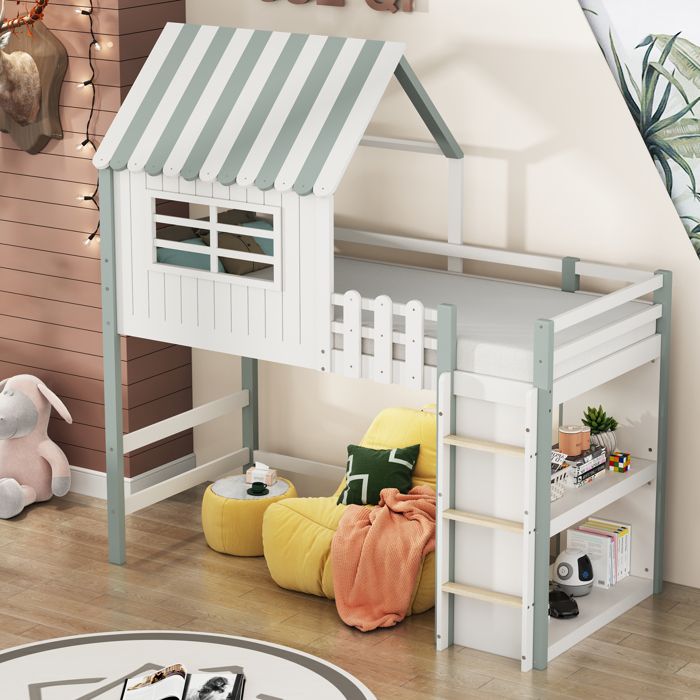 Lit denfant 90x200 cm de haut et bas pour les garçons et les filles lit familial échelle de sécurité avec boîte de rangement forme
