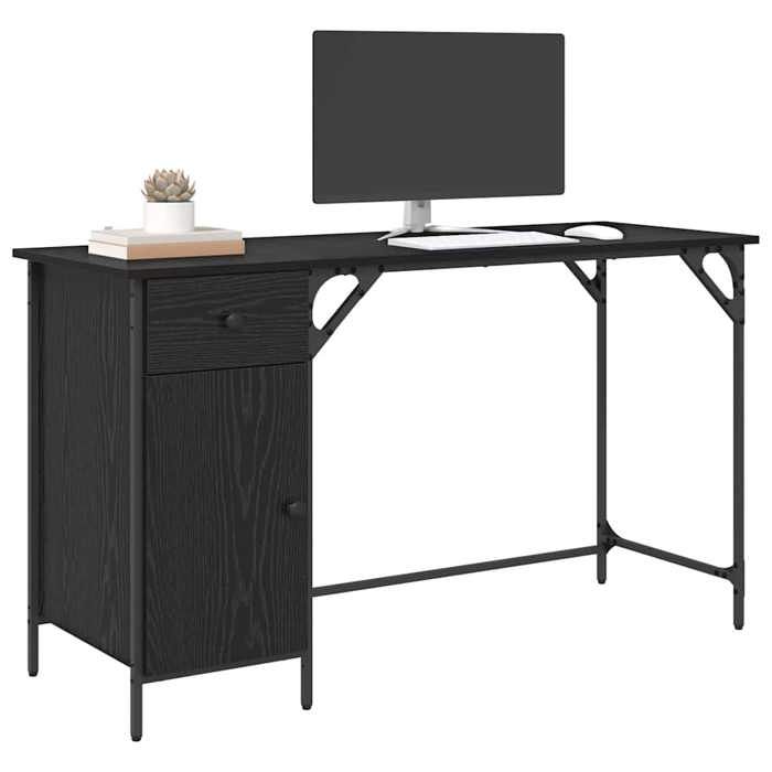 Bureau Noir CLOUD Table à écrire Pour 1 personne avec tiroir Chêne noir 131x48x75 cm BBB1113