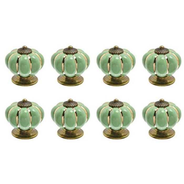 8Poignée de porte rétro en céramique en forme de citrouille vert clair.