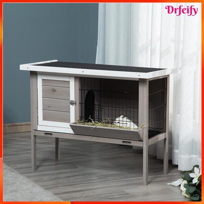 Clapier extérieur - AKOZON - 9550 - Bois dépicéa - Toit en asphalte imperméable - Plateau amovible 2 portes verrouillables
