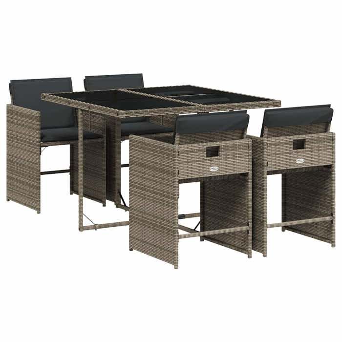 En PromotionMODERNE Ensemble à manger de jardin (5 pcs) - CLOUD - table de Jardin avec 4 chaises - coussins gris résine tressée 15