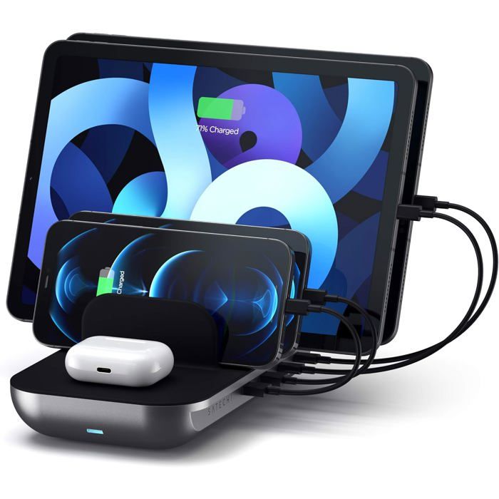 Dock5 station de charge 5-en-1 avec recharge sans fil Qi 10W, 2×USB-C ...