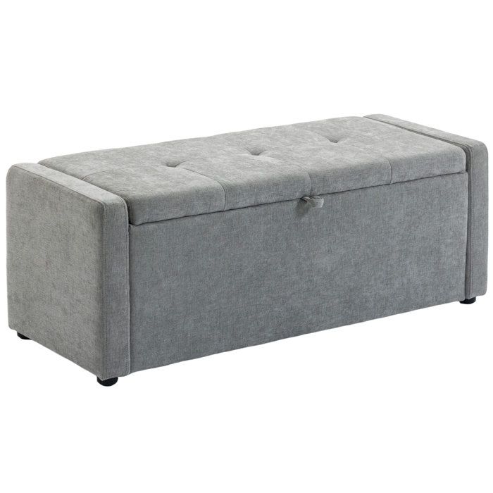 Banc de rangement - HOMCOM - assise large - confortable - tissu en lin - 122x48x44cm - gris clair
