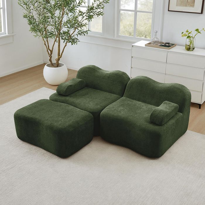 Canapé modulaire L 2 places Boneless méridienne forme ondulée coussin accoudoir amovible vert Canapé modulaire L 2 places Boneless méridienne forme ondulée coussin accoudoir amovible vert