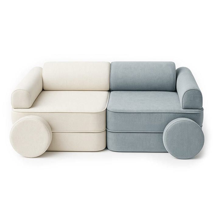 Canapé enfant modulable 8 éléments beige bleu – assise de jeu modulable