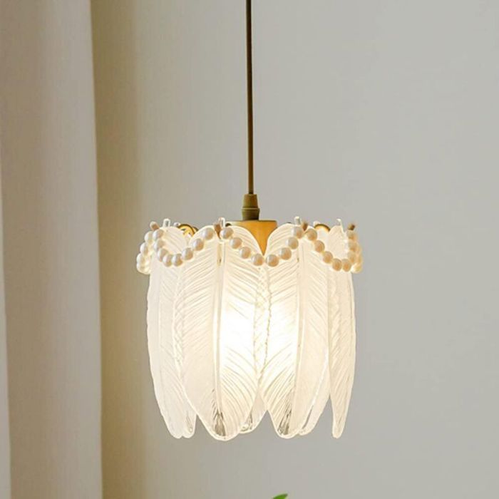 Lampe Suspendue en Verre de lumière pendante élégante Moderne en Forme de Plume luminaire de Plafond Suspendu