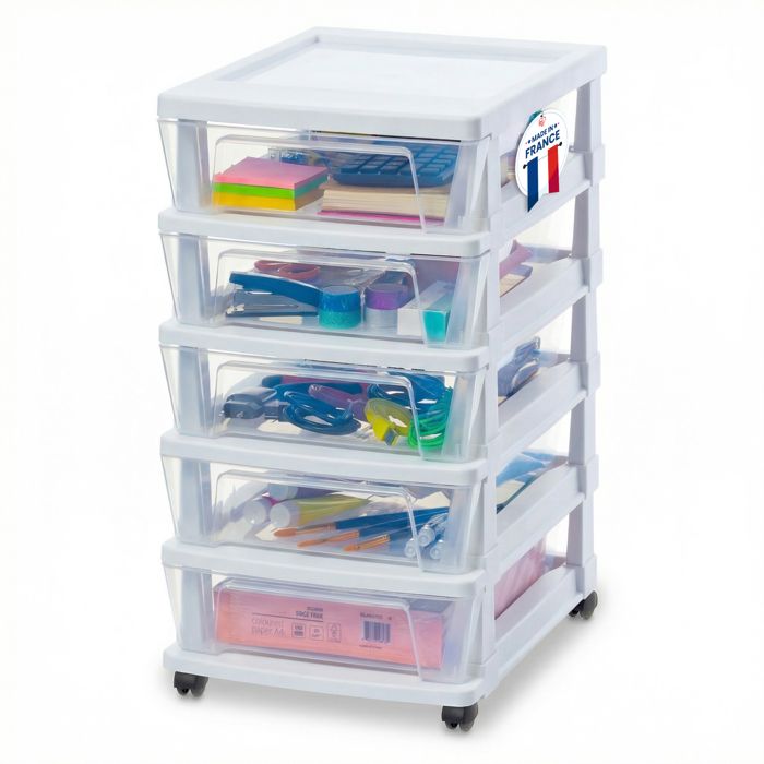 Iris Ohyama Tour de Rangement Plastique à Roulettes 5 Tiroirs Compacts Blanc KMC-350 Iris Ohyama Tour de Rangement Plastique à Roulettes 5 Tiroirs Compacts Blanc KMC-350