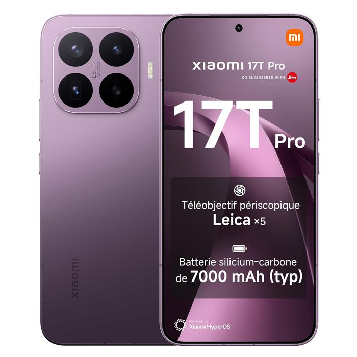 Smartphone Xiaomi 17T Pro 5G 12Go 256Go Violet Écran 6.83 144Hz 7000mAh HyperCharge 100W Téléobjectif Leica 5 x - Version globale