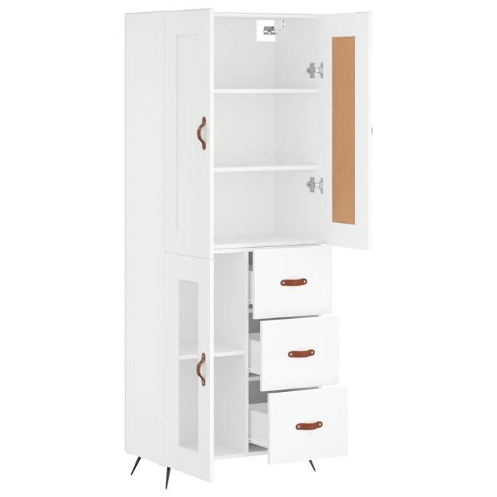 (6572)Meuble rangement - Buffet haut - contemporain - Blanc 69 5x34x180 cm Bois dingénierie poid:54.75 kg