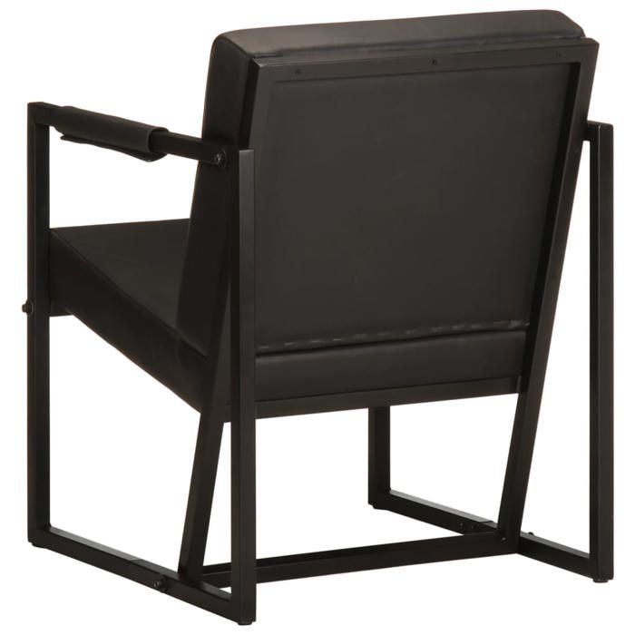 Confortable Fauteuil simple pour salon bureau chaise relax noir cuir véritable__27591
