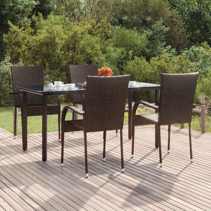 VIDAXL Ensemble Table avec chaises jardin (5 pcs) - ANTI-UV - Marron Résine tressée 160x80x74 cm M1732