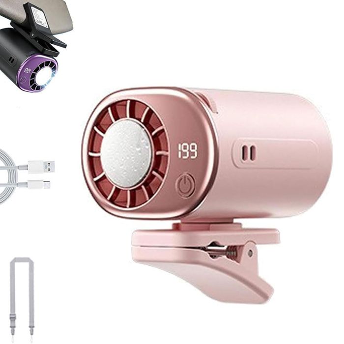 Ventilateur de Voiture à Pince avec Affichage LED Rotation à 360° 199 Vitesses Réglables Rechargeable par USB pour Bureau Camping