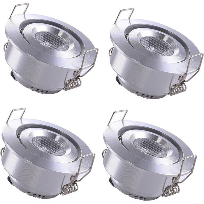 4 Spot Encastrable LED Plafond Spot encastré Lampe 1W Blanc Chaud 3000K pour VitrinePlafondCuisinePlacDIY Argent  LAMPE A POSER