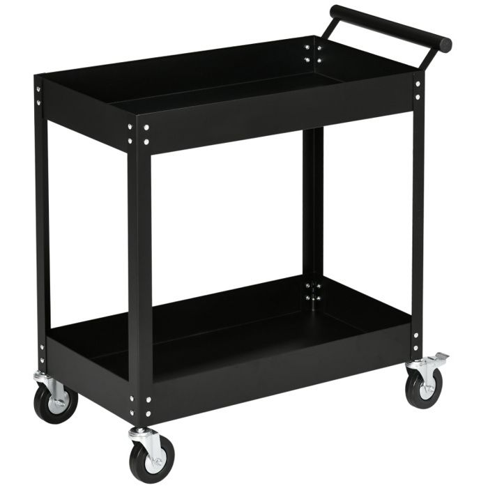 Servante dAtelier à 2 Niveaux Chariot de Service Outils en Acier avec Poignée et 4 Roues Capacité 150 kg 84 5 x 38 x 84 cm Noir