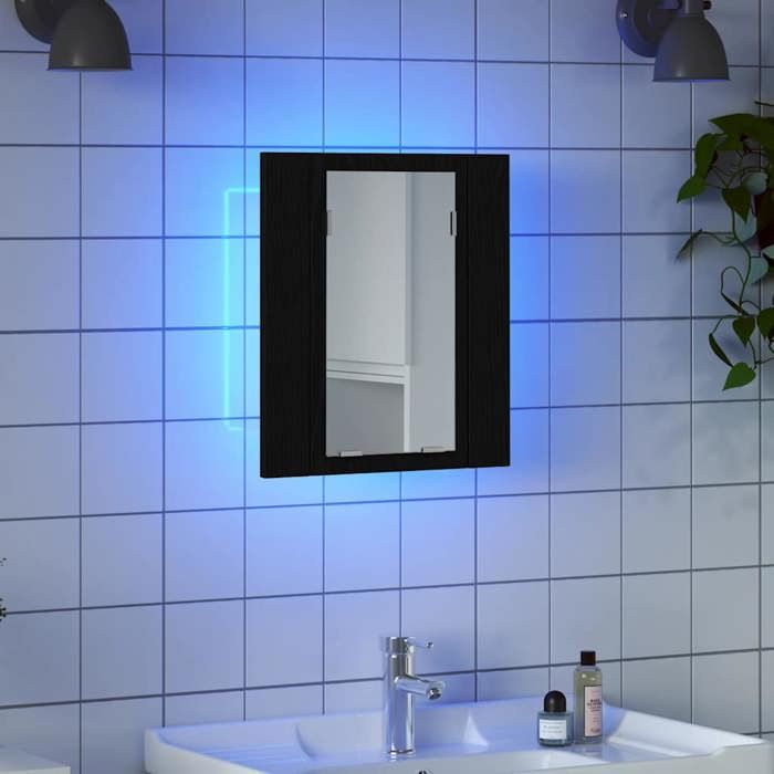 Armoire de salle de bain avec miroir - COCO - bois dingénierie - chêne noir - LED - gain de place - 40x12x45 cm&17051