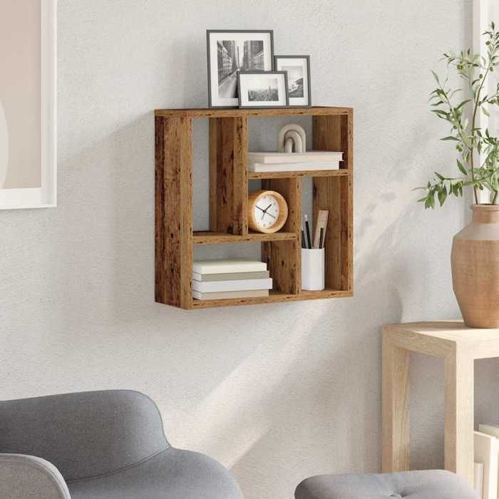 Meuble Étagère - Brun - Étagère murale suspendue - vieux bois 45x16x45 cm bois dingénierie B4395