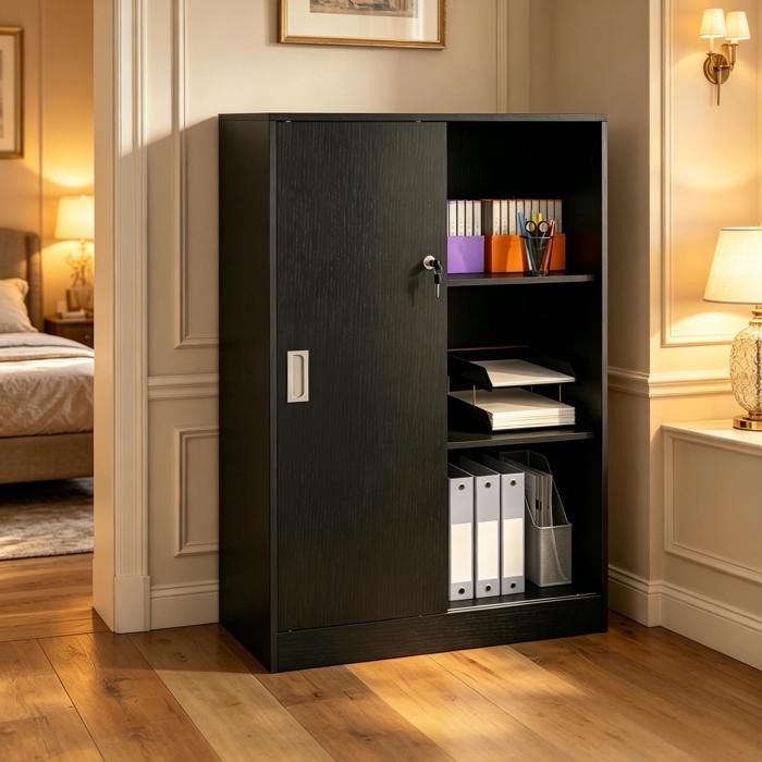 Armoire de bureau moderne - Noir - Aluminium MDF Panneau de particules - 80x40x120 cm - 33.3 kg