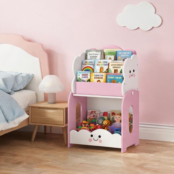 Meuble de rangement pour enfants en MDF warm pink avec design 3-en-1 4 étagères - Rose MDF 33.66 x 12.6 x 28.35 cm Ref E2T9I6