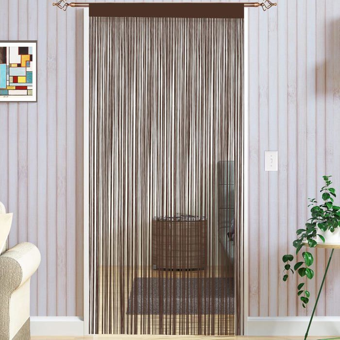 rideau à cordes brun semi-transparent - 90 x 200 cm - Polyester - À rayure - Lavable