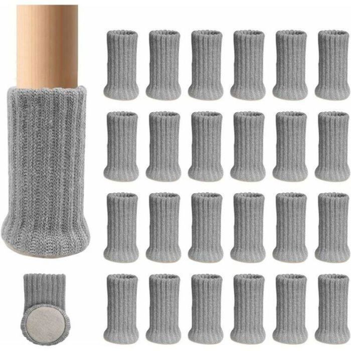 Chaussettes de meubles - 24 pièces - Gris - Antidérapantes - En tricot pour pieds de chaises JELMAVO
