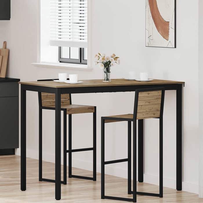 Table de repas de salon 2 personnes - HABITUDE - Table de bar - debout Bois dingénierie Rectangulaire - Cadre durable @84212