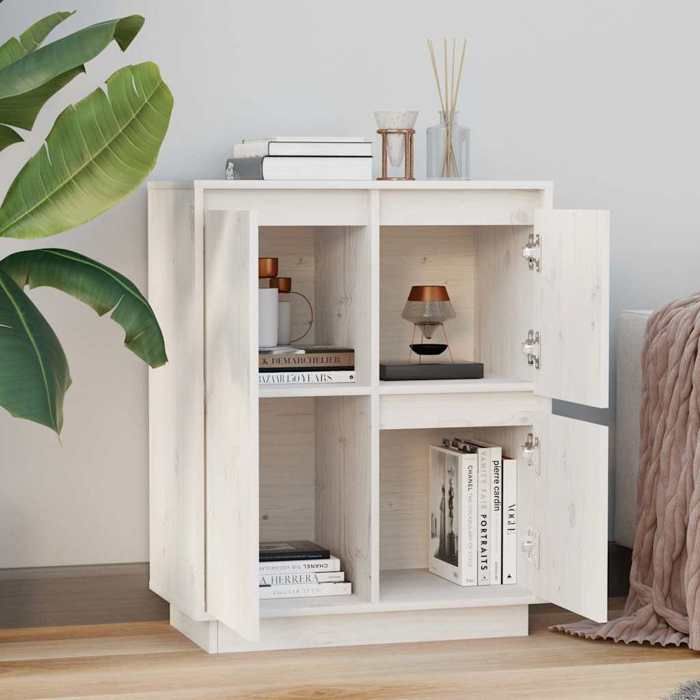 vidaXL Meuble rangement - Buffet Blanc 60x34x75 cm Bois massif de pin poisd:14.23kg &3967