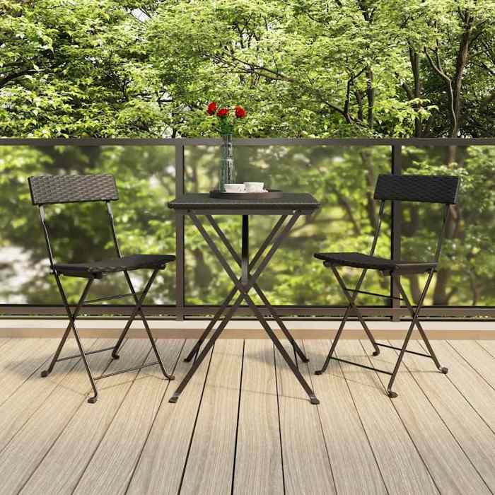 Noir Ensemble de bistro pliable 3 pcs Noir Résine tressée_2 ans garantie &13739 @2481