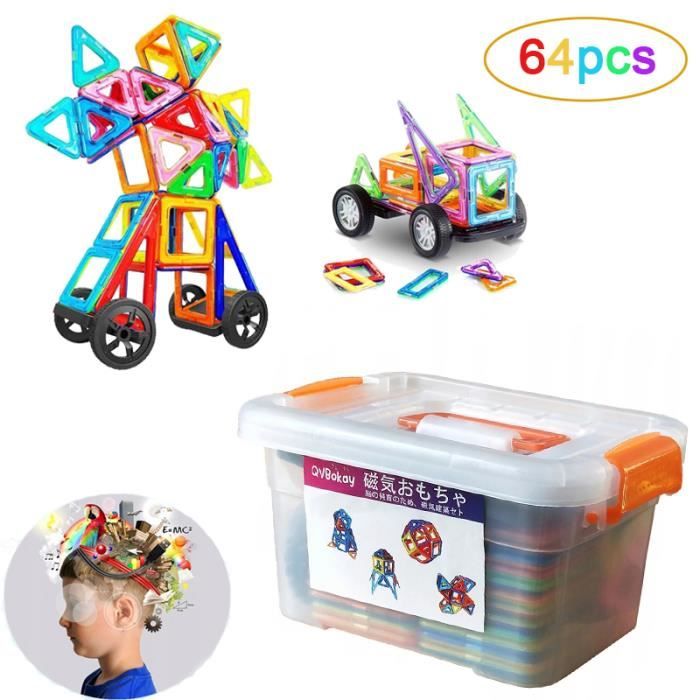 PQETBV Blocs De Construction Magnétiques 100 Pièces - Jouet Créatif Montessori Enfants 3 à 12 Ans