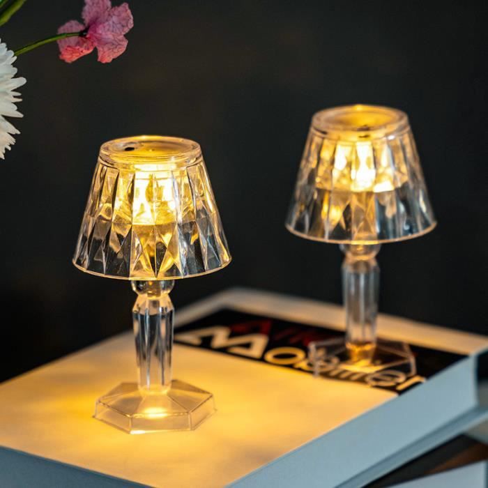 2 pièces Lampe de table Diamond LED Lampe de table en cristal acrylique Lampe de chevet.Petite lumière d'ambiance jaune chaud