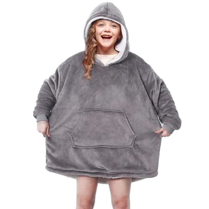 Sweat Plaid enfant en polaire sherpa,4-14ans,couverture à capuche géante  moelleuse et chaude avec poche,gris foncé - gris - Cdiscount Maison