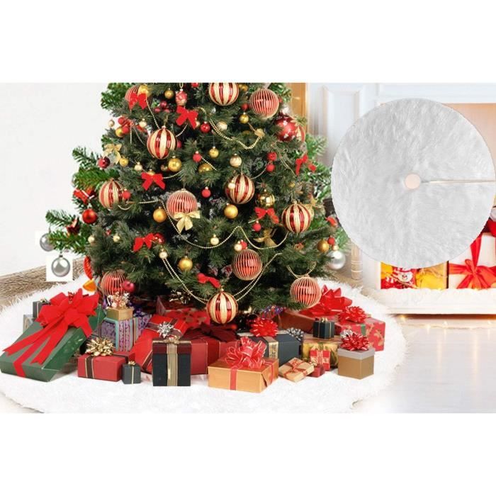 Jupe De Sapin De Noël 122 Cm Peluche Blanche Avec Flocons Dorés - Tapis Couvre-Pied Festif Et Élégant