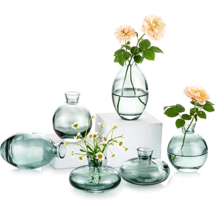 Petit Vase Verre Fleur Decoratif: 6Pcs-2Ensembles Turquoise Vintage Mini  Vase Aesthetic Etroit Pot Fleurs Interieur Decoratio[u443] - Cdiscount  Maison