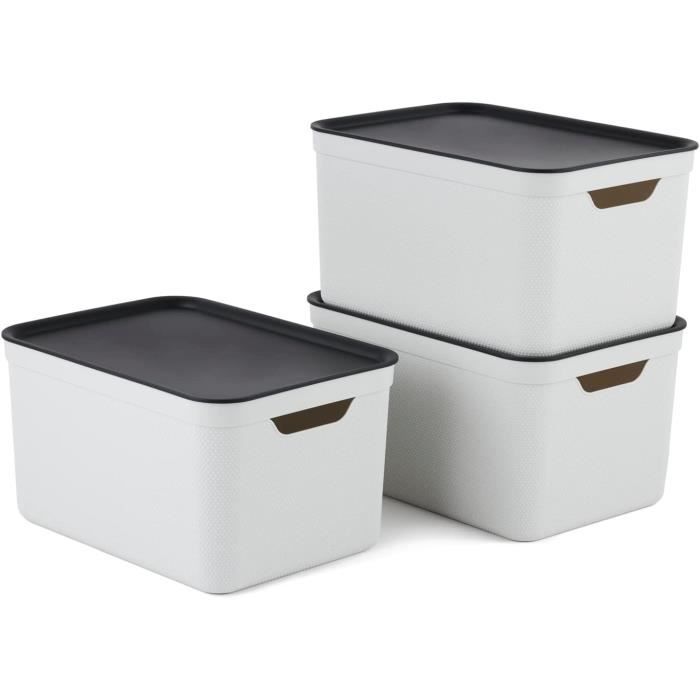 Boîtes de Rangement - Jive - Dekobox - 3x16L - Plastique Recyclé - Blanc/Anthracite