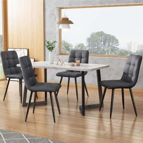 4pcs chaise rembourrée foncé design chair avec dossier, assise en lin, cadre en métal, 86x46x44cm,gris