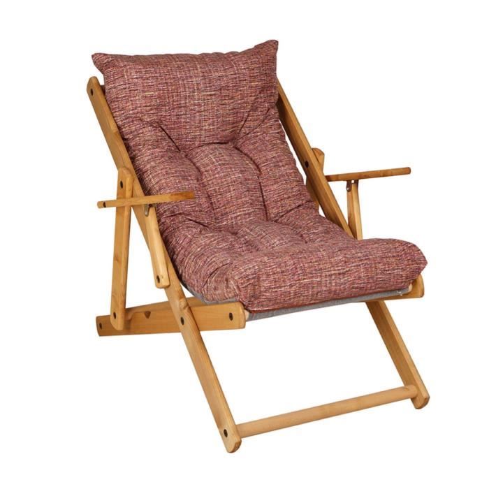 Fauteuil pliant en bois 3 positions - coussin en tissu gris tourterelle Fauteuil pliant en bois 3 positions - coussin en tissu gris tourterelle
