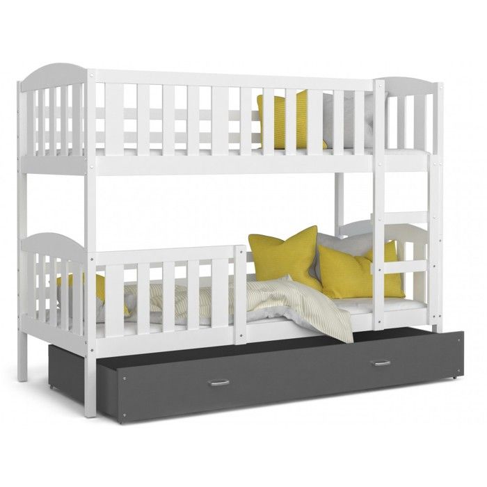 Lit Superposé Teo 90x190 tiroir + Matelas Blanc - gris