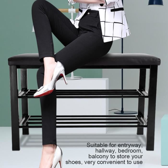 Banc D Etagere A Chaussures En Cuir Pu De Fer A Double Couche De Support De Porte D Entree Noir Achat Vente Meuble D Entree Banc D Etagere A Chaussures Cdiscount