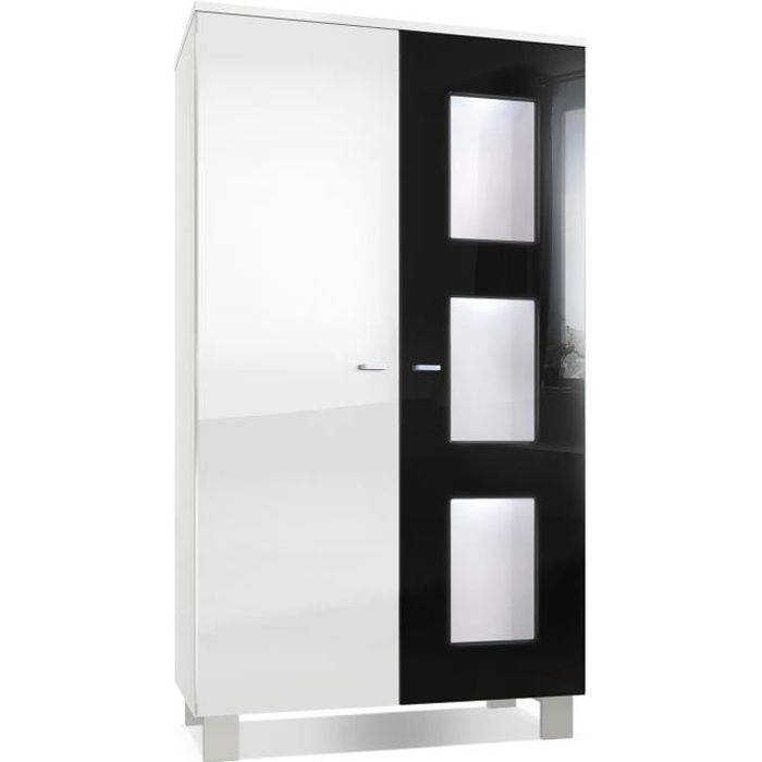 Vladon Vitrine Armoire Denjo en Blanc mat - Façades en Blanc haute brillance et Noir haute brillance avec éclairage LED en Blanc Vladon Vitrine Armoire Denjo en Blanc mat - Façades en Blanc haute brillance et Noir haute brillance avec éclairage LED en Blanc