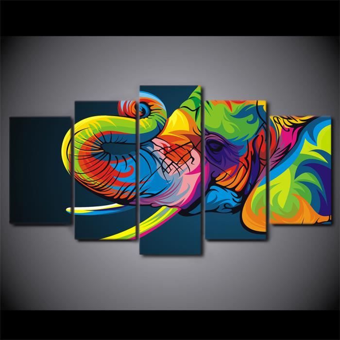 5 Piece Colore Elephant Affiche Animal Peinture Abstraite Pas Etire Pas Encadre Achat Vente Tableau Toile Cdiscount