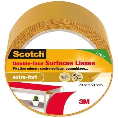 SCOTCH Ruban adhésif Double face Surfaces lisses Extra fort 50 mm x 20