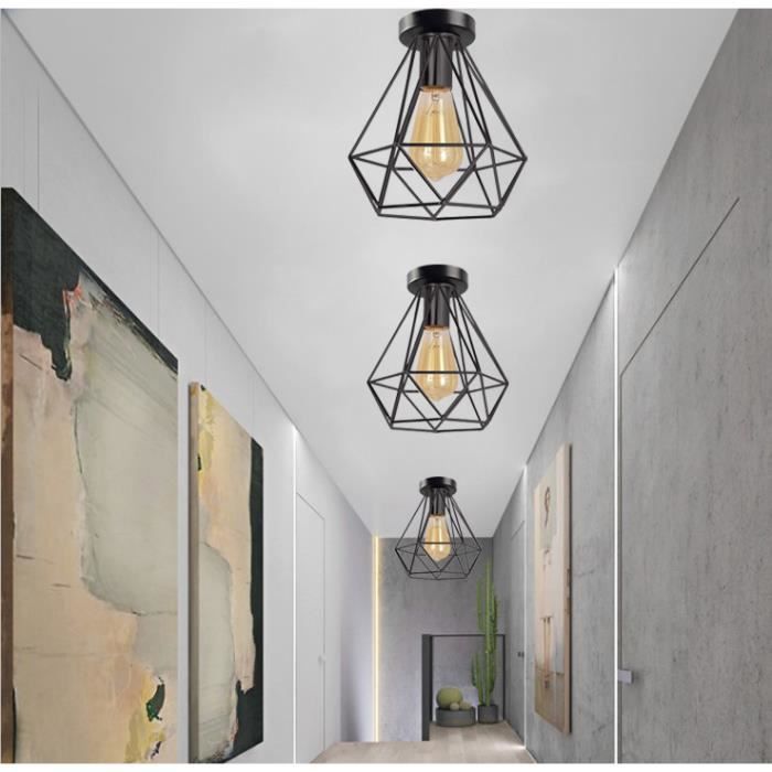 MOGOD LOT DE 3 Plafonnir Luminaire Industriel Cage en Métal Noir E27 40W Décoration Café Salle à Manger Bar