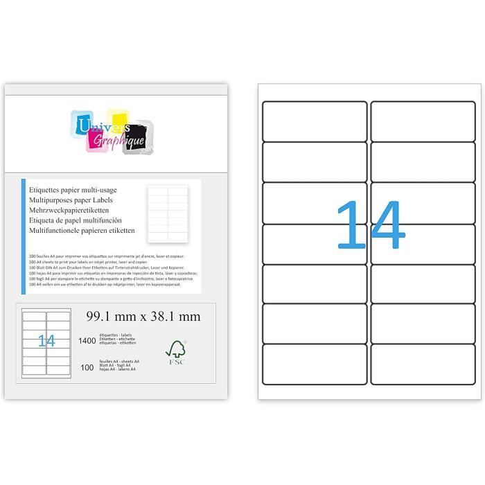 Papier autocollant Imprimante - 99,1 x 139 mm - Blanc - 4 étiquettes par feuille