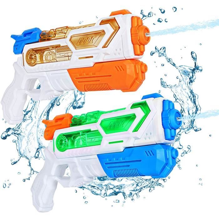 Lot De 2 Pistolets à Eau Pour Enfants : Requin Et Poisson - 80ml, Portée Jusqu'à 6 M - ABS - Idéal Jardin, Plage, Bain