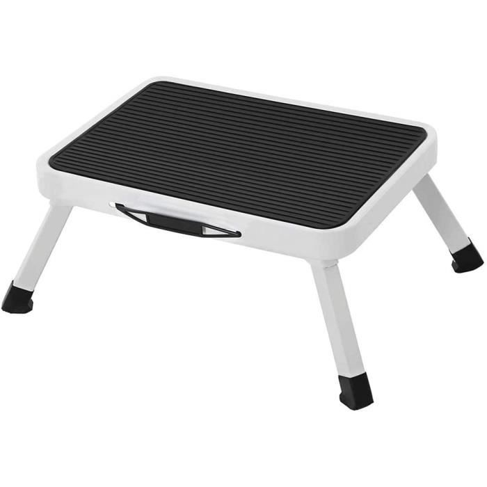 Marchepied Pliable 1 Marche En Acier Antidérapant Avec Poignée – Idéal Pour Maison, Camping-Car, 150 Kg, Blanc & Noir