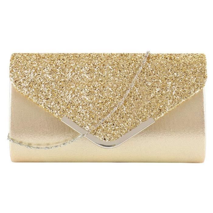 TOFBS Sac De Soirée Pochette Brillant Élégant Enveloppe Bandouliere Chaine Sac à Main De Soirée Pour Femme Soirée Fête Mariage Argent
