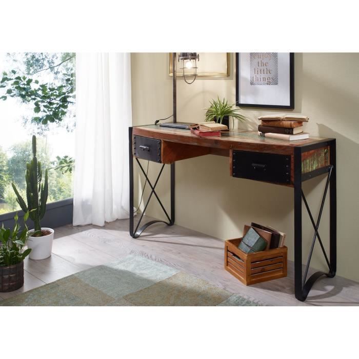 Bureau - Fer et bois massif recyclé laqué (multicolore) - INDUSTRIAL #43