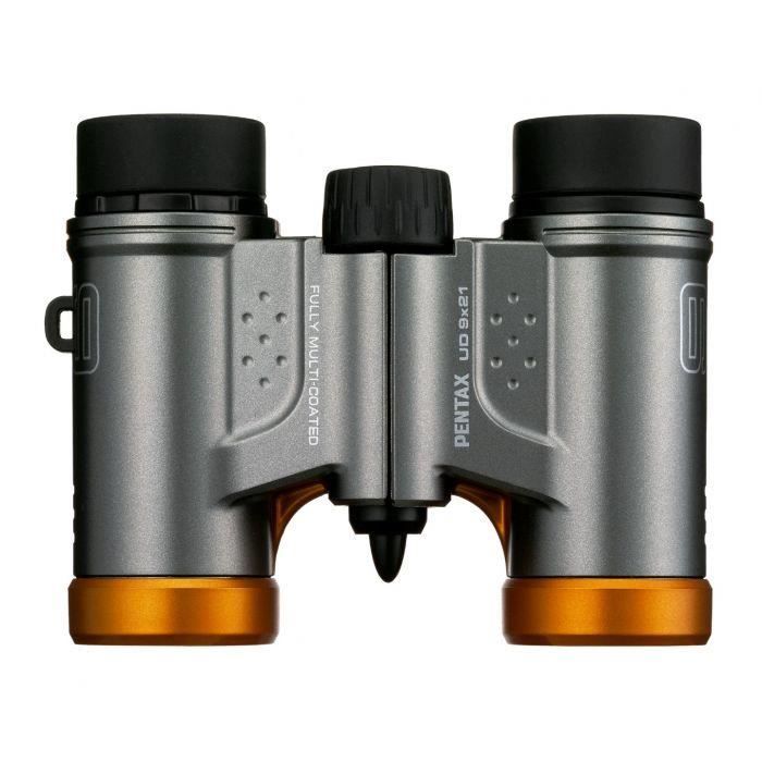 PENTAX 61814 - Jumelles UD 9x21 - Compactes et légères - Mise au point minimale 3m - Lentilles à revêtement multiple - Gris & orange
