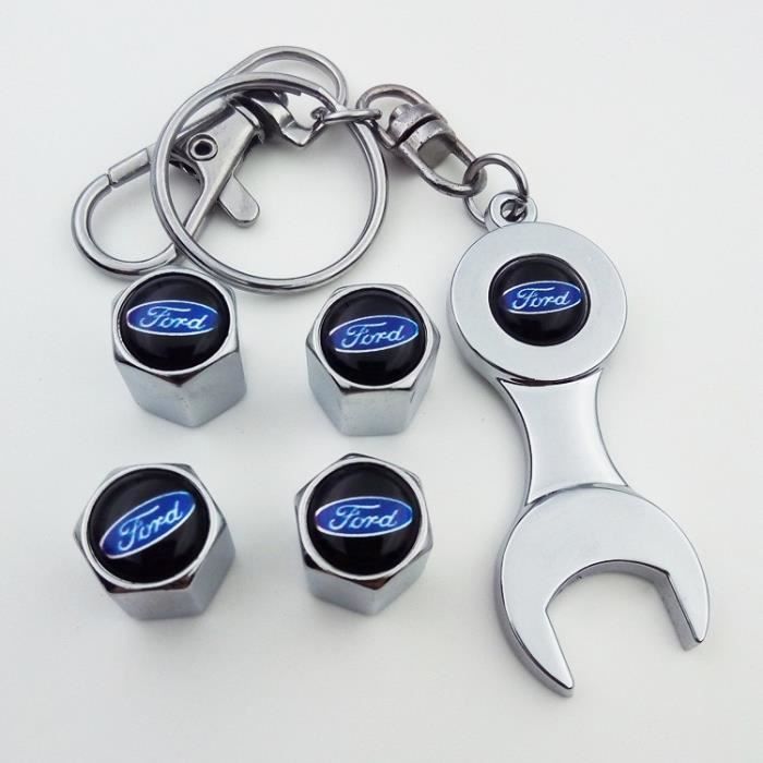 4*Bouchon de valves + Porte-clés ( Chrome ) noir logo pour Ford - Cdiscount  Auto