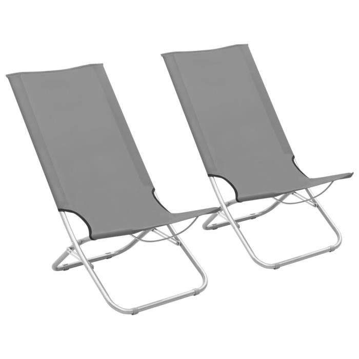 chaises de plage pliables - contemporain - lot de 2 - gris - métal - pliant