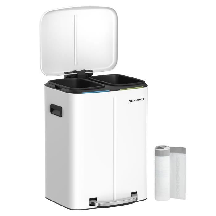 SONGMICS Poubelle 2 x 20L blanc
